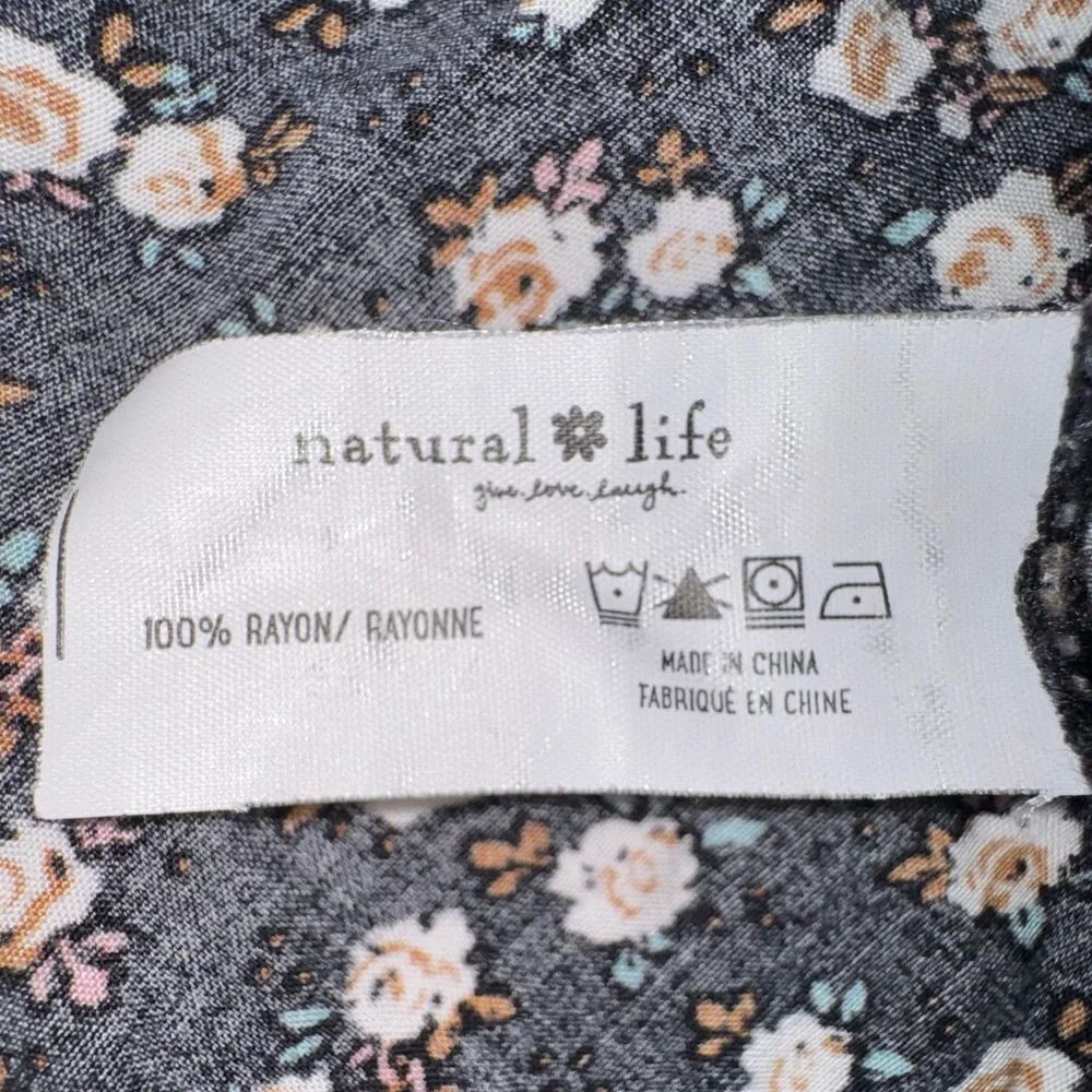 Natural Life Rebecca Midi Dress Black Cream Rose Floral Pockets Boho Sz Large - Picture 14 of 15